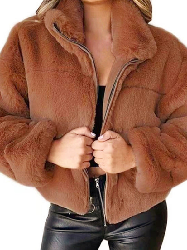 Women's new casual zipper cardigan plush warm jacket