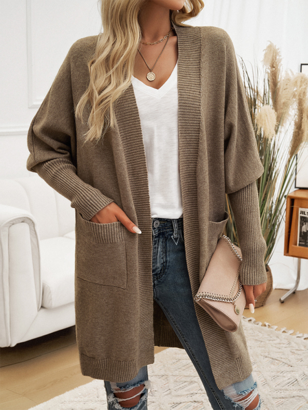 Batwing Sleeve Cardigan Solid Color Sweater Jacket