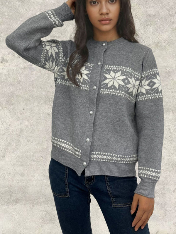 Snowflake Christmas Cardigan Sweater Single Breasted Jacket